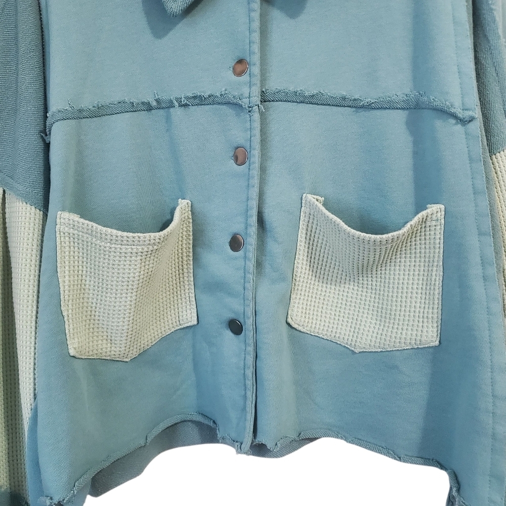 Pol Boho Patchwork Button Down Top Jacket Green T… - image 6